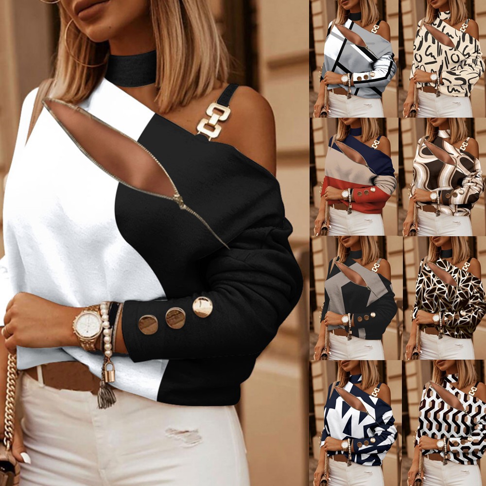Women Fashion Styles - Kadın Düğme Detaylı Zincir Yaka Baskılı