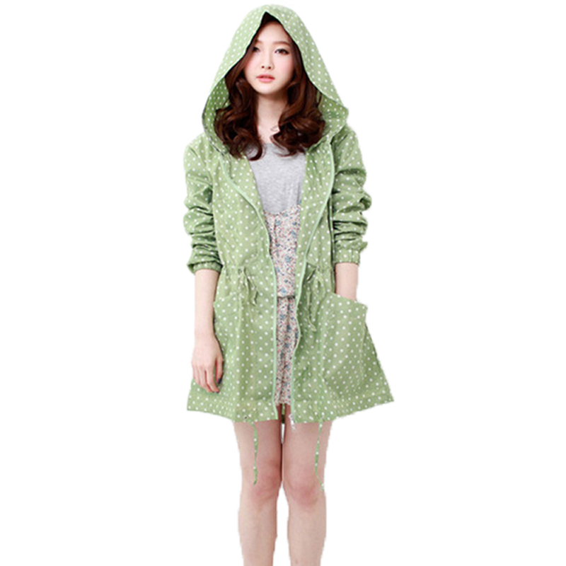 Women'S Fashion Rain Jacket - Moda nokta baskı kadın yağmurluk kapüşonlu