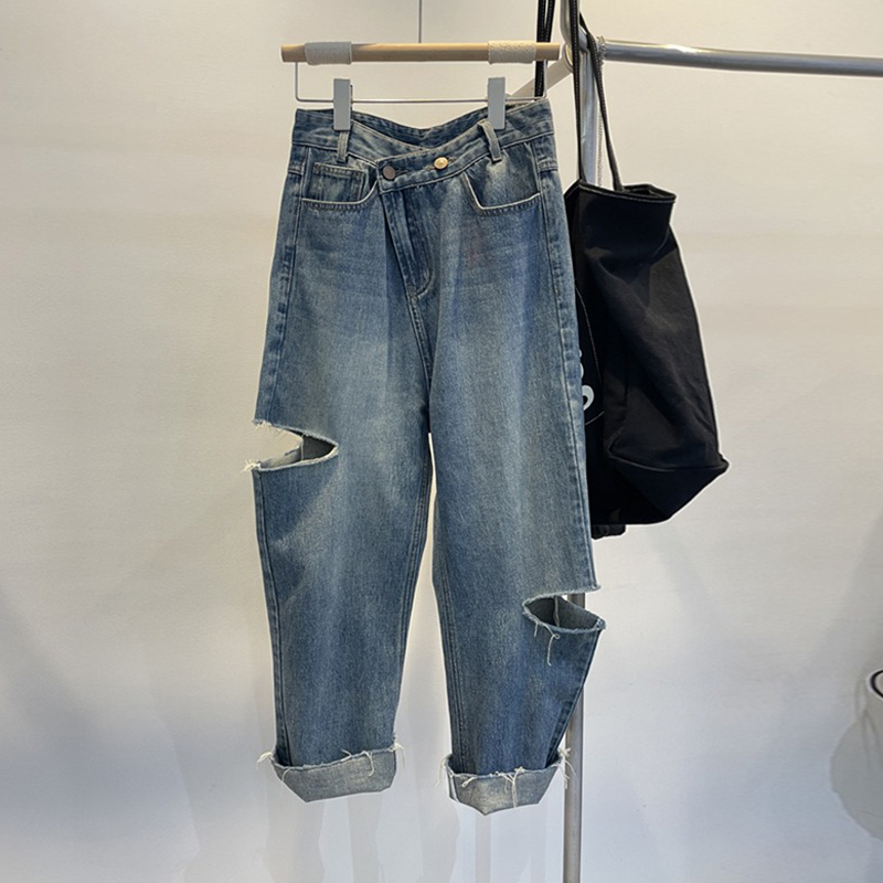 Women'S Fashion Trousers - Yaz Kadın Yırtık Kot Yüksek Belli