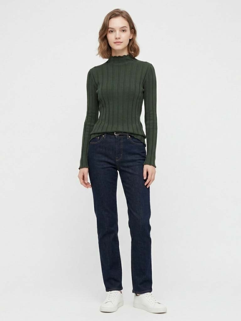 Mock boyun pamuk kazak kadınla - Ribbed Knit Sweater incelemesi ve fiyatı