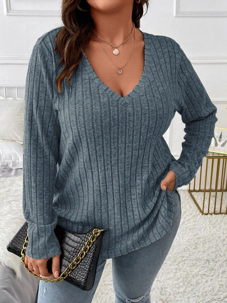 2026 Büyük Beden V Yaka Uzun K - Ribbed Knit Sweater incelemesi ve fiyatı