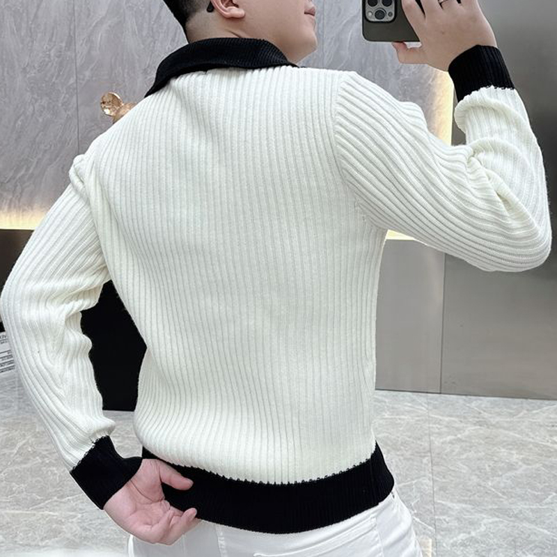 Erkekler Kore Moda Siyah Beyaz - Ribbed Knit Sweater incelemesi ve fiyatı