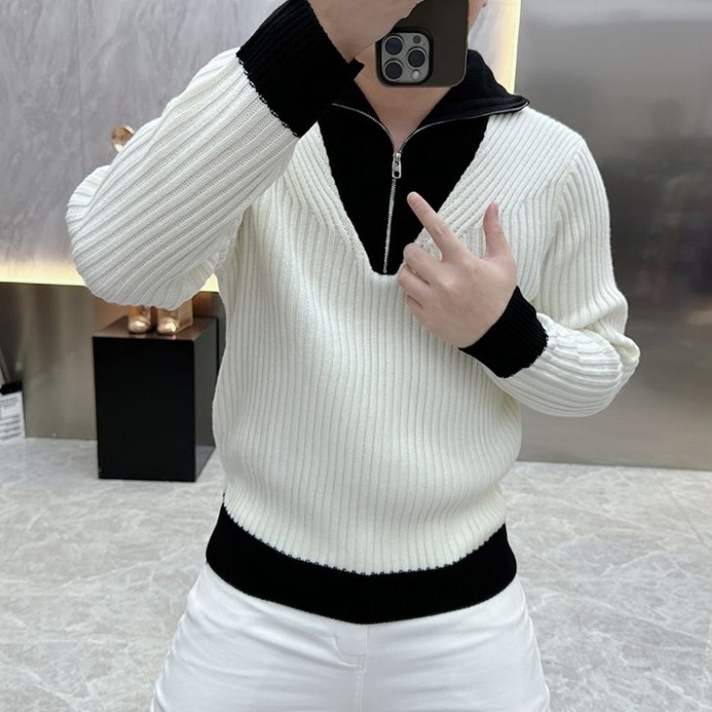 Erkekler Kore Moda Siyah Beyaz - Ribbed Knit Sweater incelemesi ve fiyatı