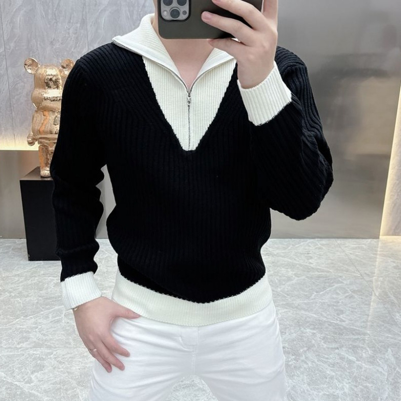 Erkekler Kore Moda Siyah Beyaz - Ribbed Knit Sweater incelemesi ve fiyatı